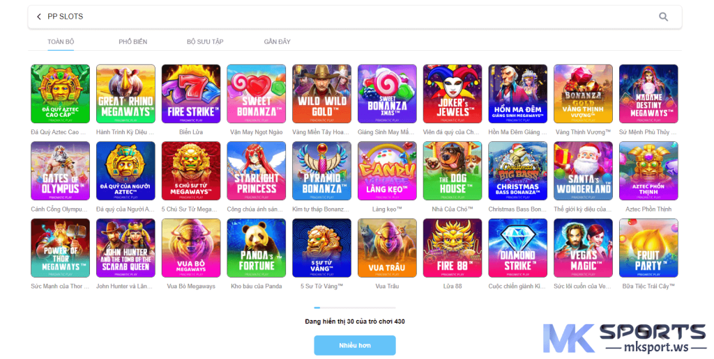 Vô số tựa game quay slots, nổ hũ mới nhất tại PP SLots của Mksport